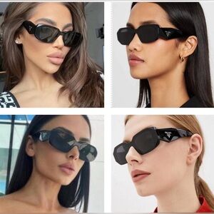 PRADA UNISEX ,ULTRA SHINY BLACK GEOMETRIC SUNGLASSES AS SEEN N INFLUENCERS